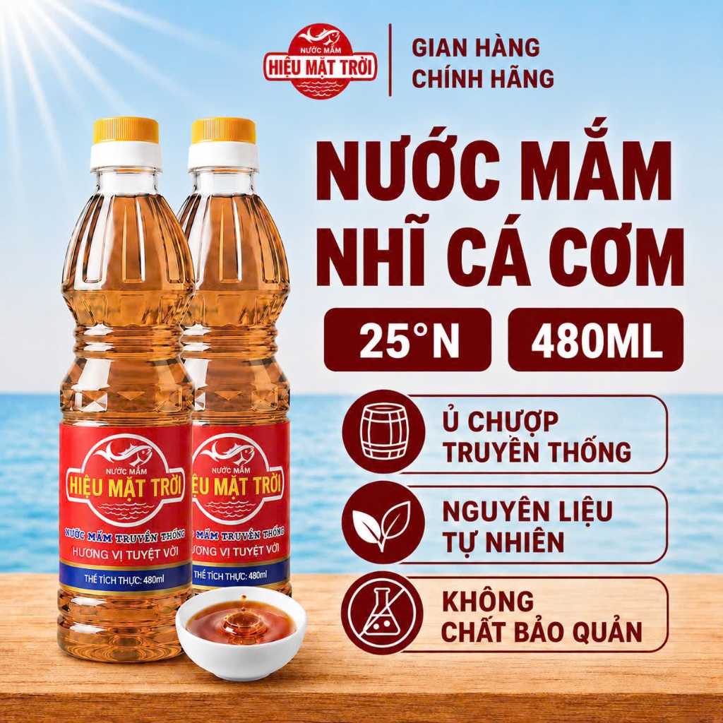Nước mắm cá cơm Bình Định - Nước Mắm Cá Cơm Truyền Thống Bình Định [480ml/chai]
