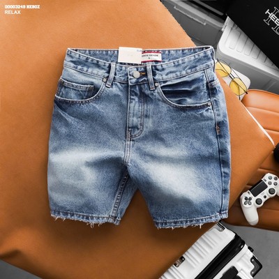 [FORM SUÔNG] Quần short jean nam HEBOZ rawcut straight S29, quần đùi denim wash xanh vừa - 00003249