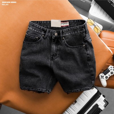 [FORM SUÔNG] Quần short jean nam HEBOZ rawcut straight S30, quần đùi denim wash xám đậm - 00003250