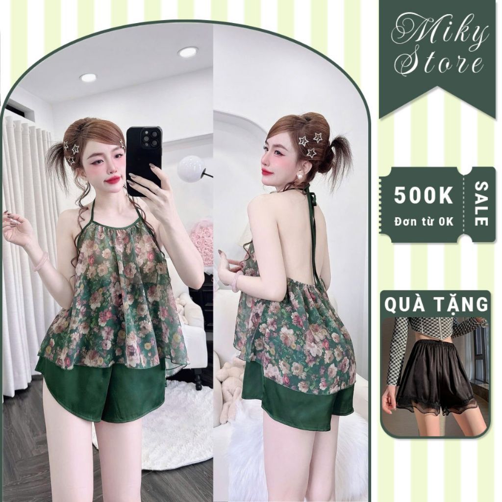 Đồ ngủ sexy, Đồ ngủ nữ Bigsize lụa Latin phối chiffon cao cấp mềm mại xinh xắn <75kg M95