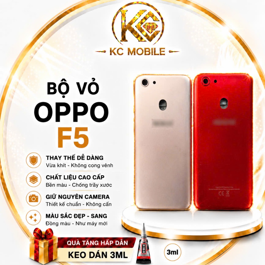 Nắp Lưng Bộ Vỏ Oppo F5 Thay Thế Cao Cấp Kèm Keo Dán 3ML - KC Mobile