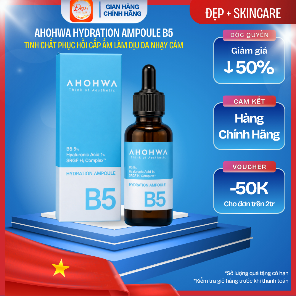 Ahohwa Hydration Ampoule B5 30ml Serum B5 5% Phục Hồi Da Cấp Ẩm Sâu Giảm Đỏ Da Nhạy Cảm