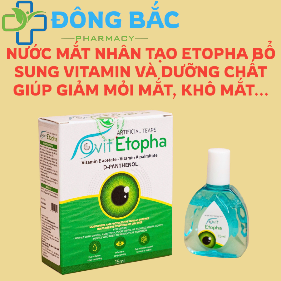 NƯỚC MẮT NHÂN TẠO ETOPHA KHẮC PHỤC KHÔ MẮT,BẢO VỆ NIÊM MẠC MẮT DÙNG CHO NGƯỜI BỊ CẬN THỊ, NHƯỢC THỊ,