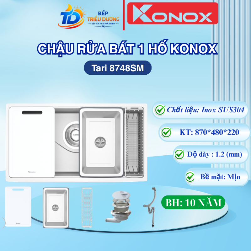 CHẬU RỬA CHÉN BÁT KONOX Tari 8748SM phong cách Nhật Bản Bề mặt ánh kim trơn mịn