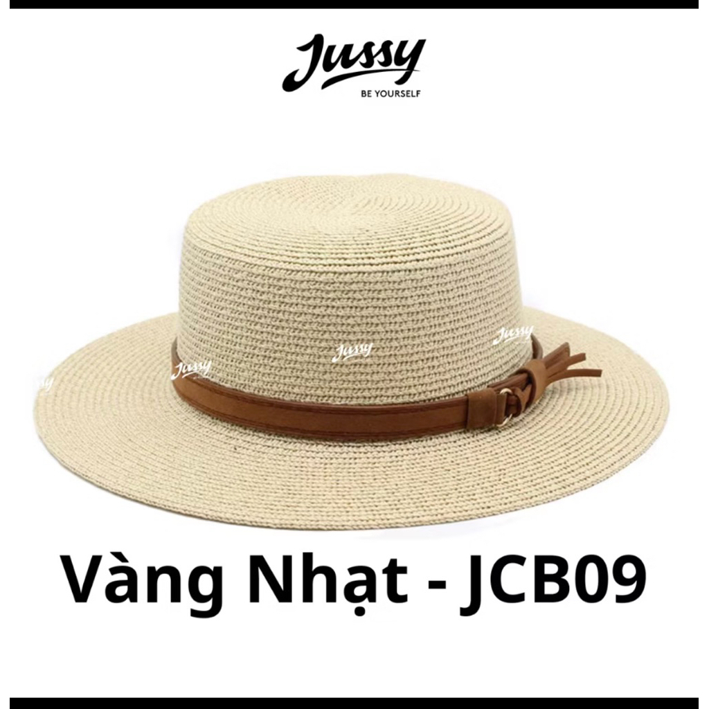 Mũ Cói Boater Vintage Nơ Da JCB09 – Vàng Nhạt(pass)