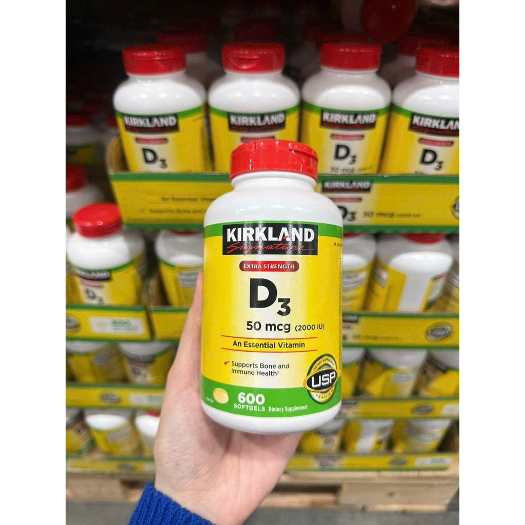 Viên uống Vitamin D3 Kirkland Extra Strength D3 50mcg 2000IU 600 viên từ Mỹ