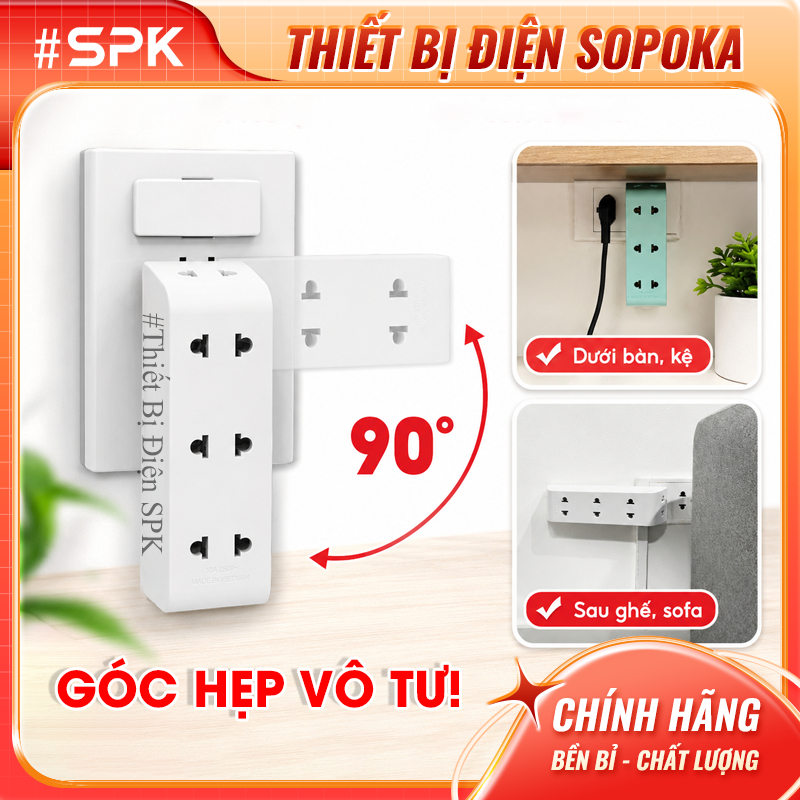 SOPOKA Ổ Chia Điện P25 Chia 5 Cổ Xoay, Chịu Tải 2200W, An Toàn Chống Cháy Chính Hãng