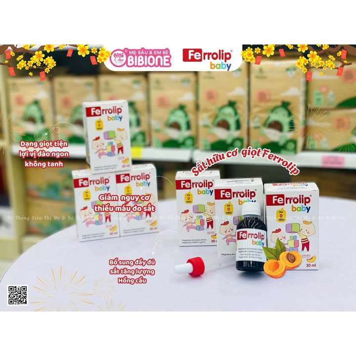 Sắt Ferrolip kids dạng nước, gói bố sung thêm sắt cho bé -Bibionebr