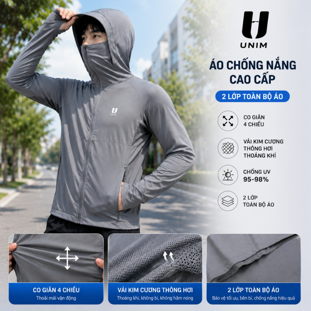 [Hỏa Tốc] Áo Khoác Chống Nắng Nam Nữ Unim Fashion Có Lưới Thông Hơi Chất Polyeste Thế Hệ Mới Mặt Vải