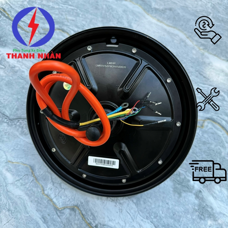 Động Cơ 1500W Phanh Đĩa(1K5) Vành 10inch 48/60/72V Lắp M133,V1,K1 Xe Điện (LÕI ĐỒNG 100%)