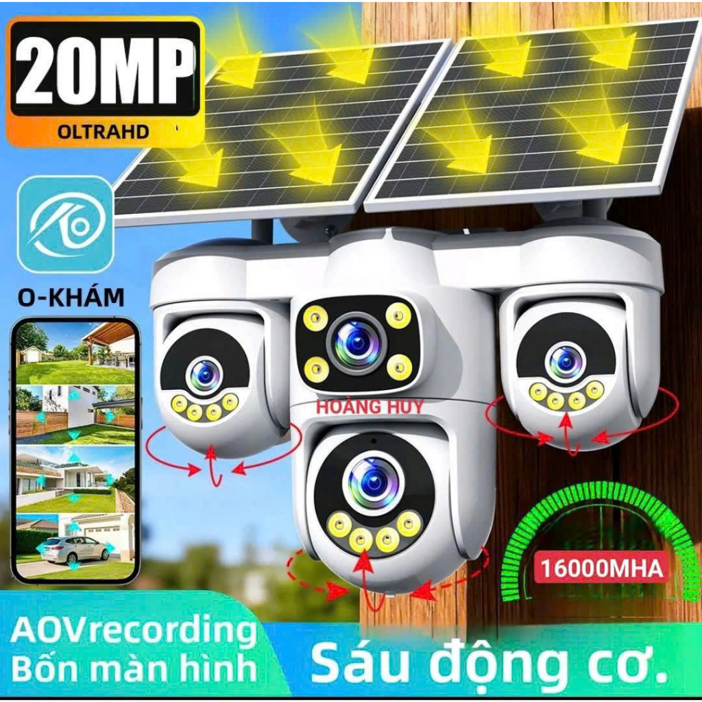Camera Năng Lượng Mặt Trời Sim 4G hieasy s6 4 Mắt Xem 4 Khung Hình 360 Độ 30MP 4K PTZ Camera Ngoài T
