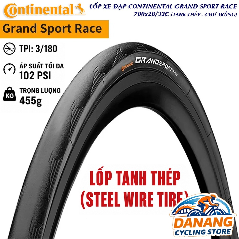 Lốp Xe Đạp Road Continental Grand Sport Race 700x25C/28C/32C - Vỏ Cứng Tanh Thép, Không Gấp