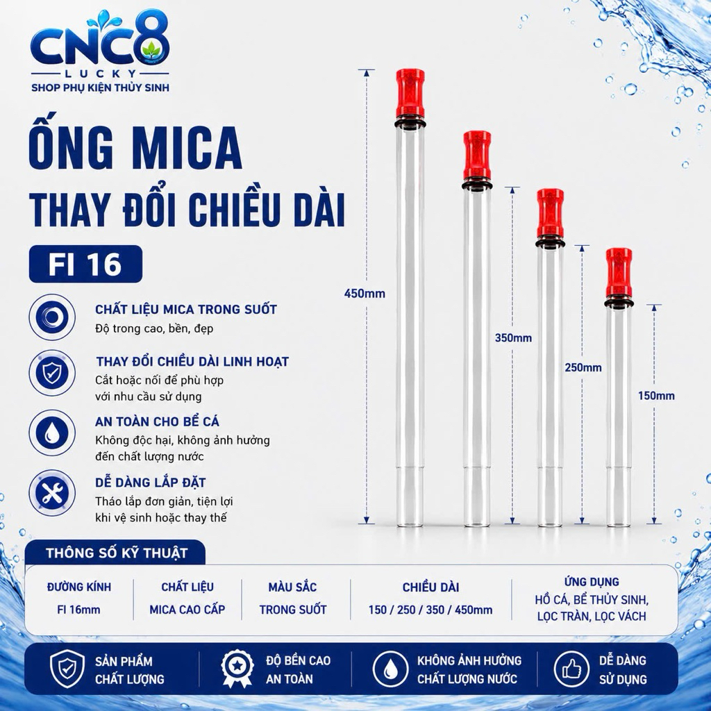 Ống airlift thay đổi được chiều dài dành cho bể sâu