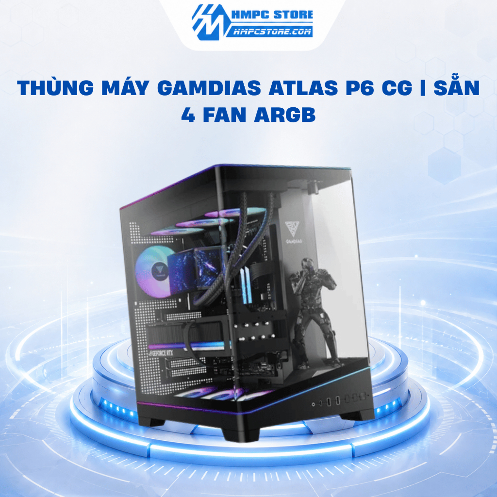 Case - Thùng máy Gamdias ATLAS P6 CG | Sẵn 4 fan ARGB, BH 1 năm