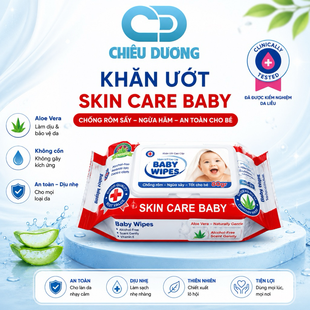Thùng 10 gói Khăn Ướt Baby Wipe 80gr Không Mùi Không Cồn Không Paraben Mềm Mịn An Toàn Cho Bé