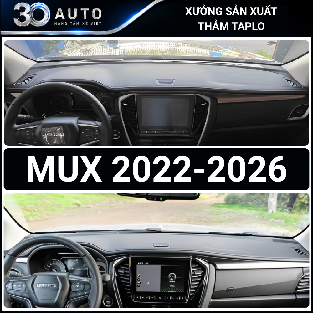 Thảm taplo ISUZU MUX 2022 - 2026 da cacbon,da vân gỗ, tuyết nhung chống nắng cao cấp, chuẩn form