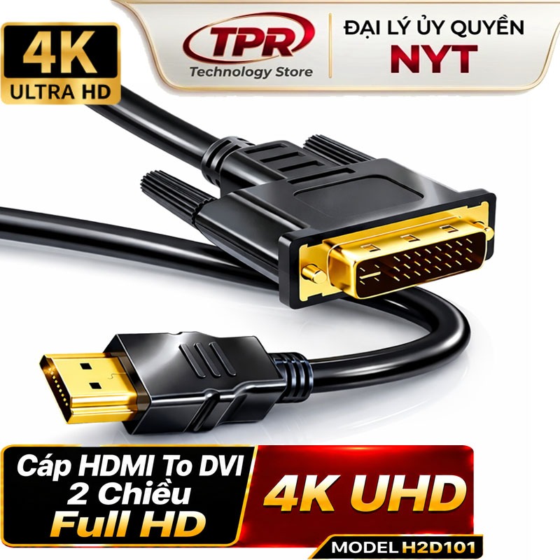 Dây HDMI to DVI 24+1 NYT H2D101 Chính Hãng Loại Xịn – Hỗ Trợ 4K UHD 60Hz Gold Plated – BH 12 Tháng