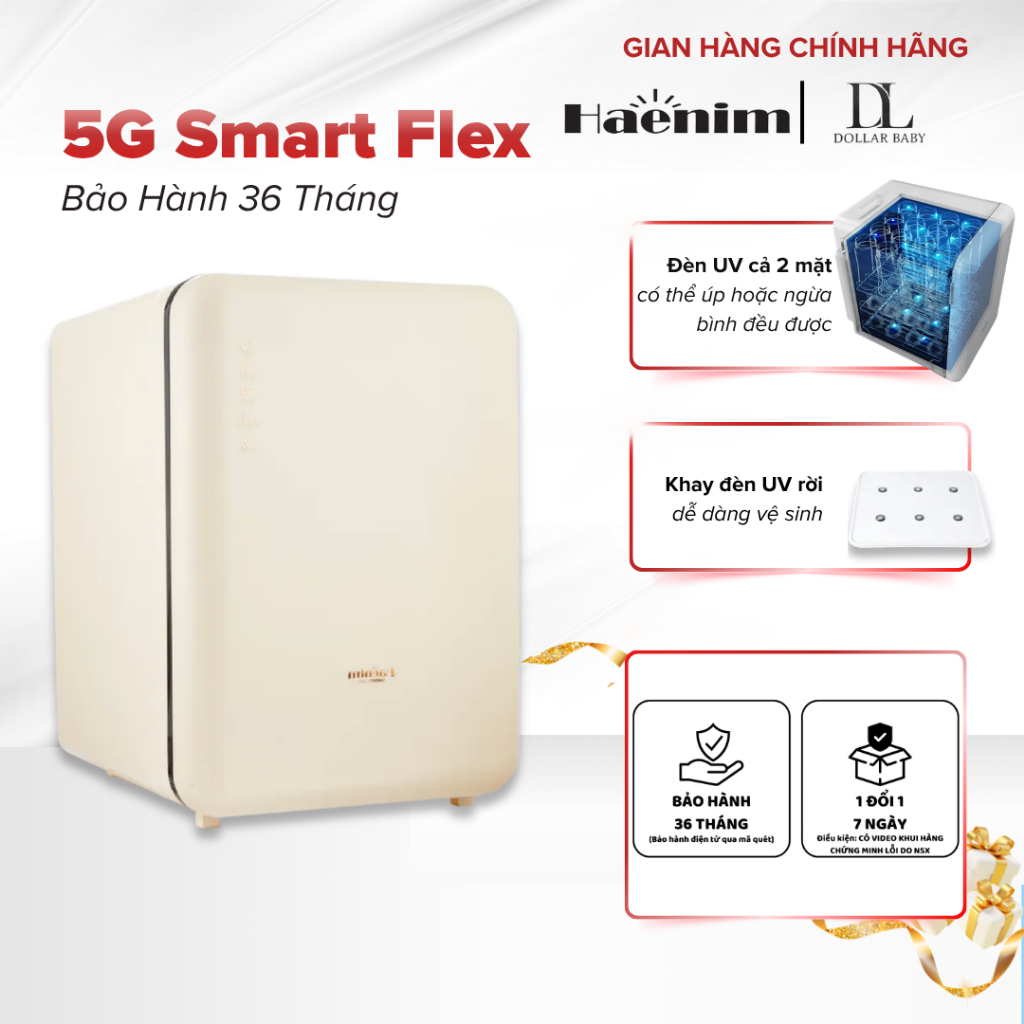 Máy tiệt trùng Haenim 5G Smart Flex Kết nối App, UV LED diệt khuẩn, Khay Flex - Chính hãng Hàn Quốc
