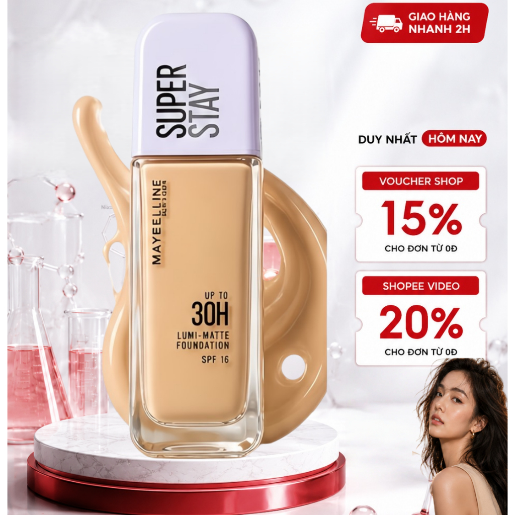 Kem Nền Maybelline Che Phủ Cao 18H Lâu Trôi Không Bóng Nhờn kiếm dầu chống nước