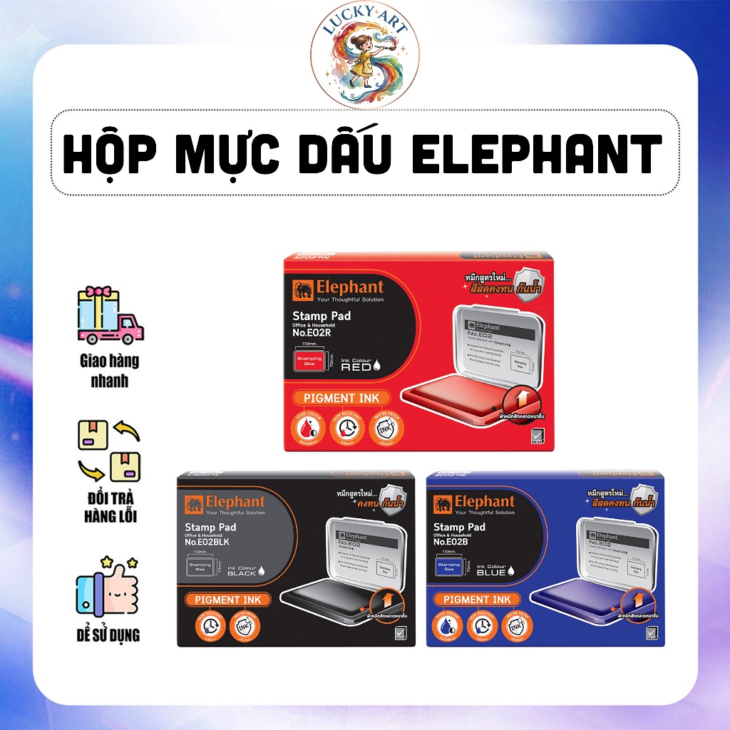 [CHÍNH HÃNG] Hộp Mực Dấu Elephant - Khay Tampon Mực Pigment Kháng Nước ( Màu Xanh Dương)