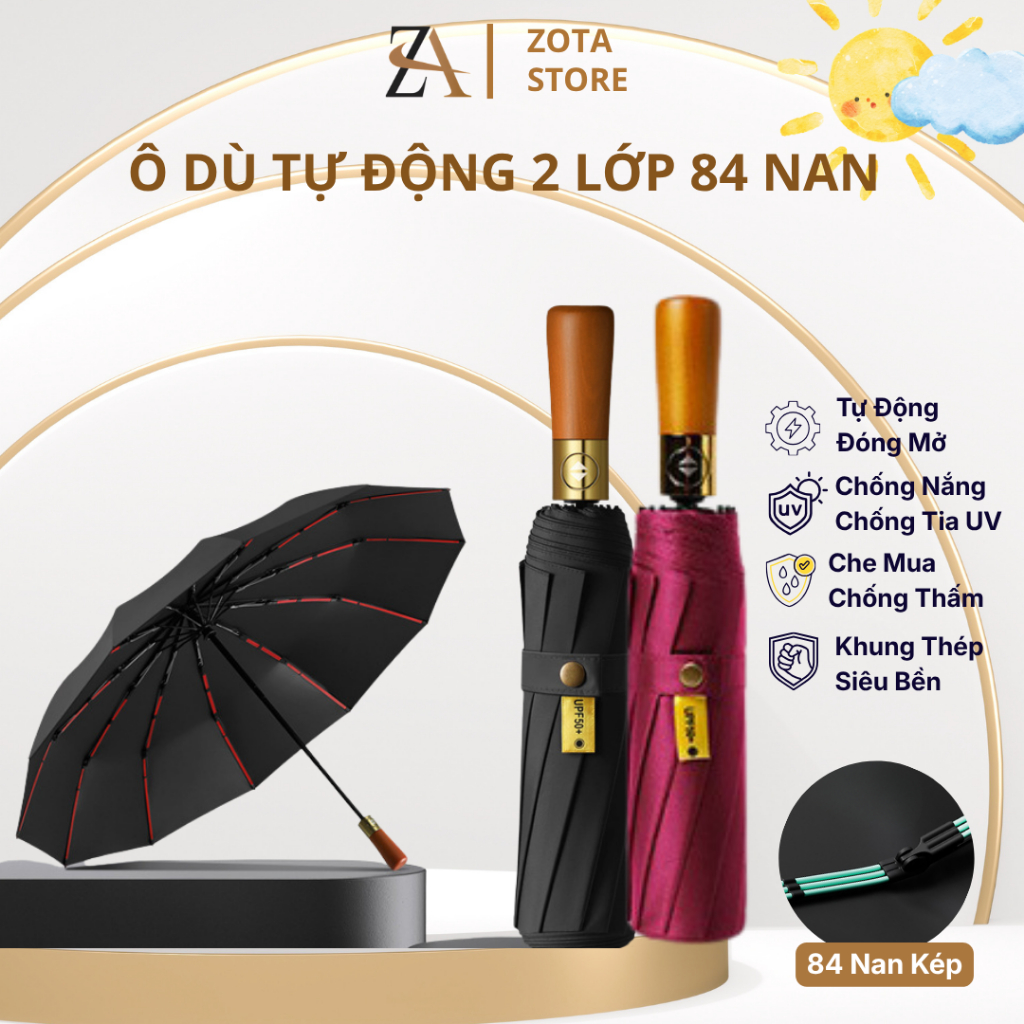 Ô cán gỗ cao cấp 84 nan - chông mưa, chống nắng, chống lật, siêu khỏe và siêu bền