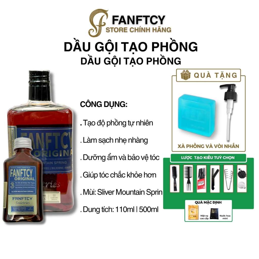 Dầu gội tạo phồng tóc nam Fanftcy Original Sliver Mountain Spring 500ml  Ý, kiềm dầu & tạo phồng tóc