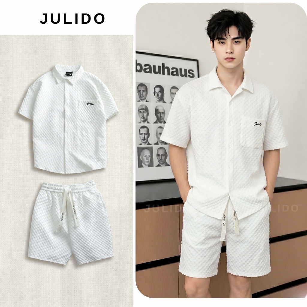 Bộ sơ mi nam chất liệu kaki xốp JULIDO vân nổi