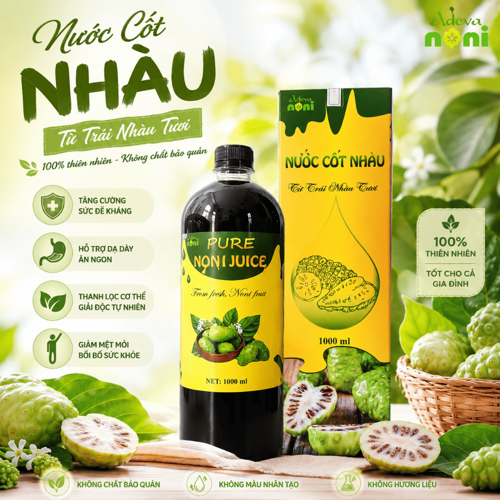 Nước Cốt Trái Nhàu Nguyên Chất ADEVA NONI 1 Lít - Noni Juice Lên Men Tự Nhiên Từ Trái Nhàu