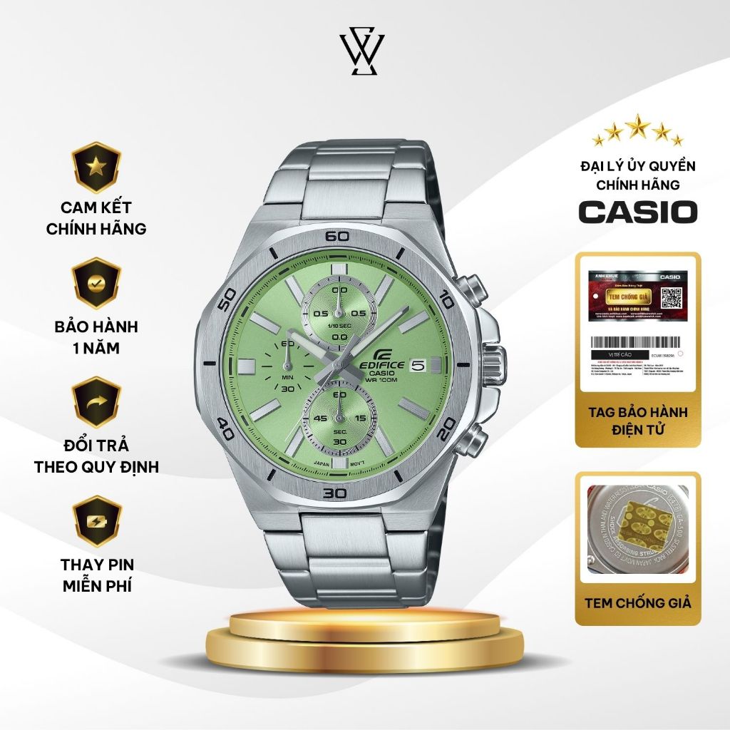 Đồng hồ Casio Edifice EFV-640D-3AVUDF Mặt Kính Khoáng 44.3mm Chống Nước Dây Đeo Kim Loại Không Gỉ Ch