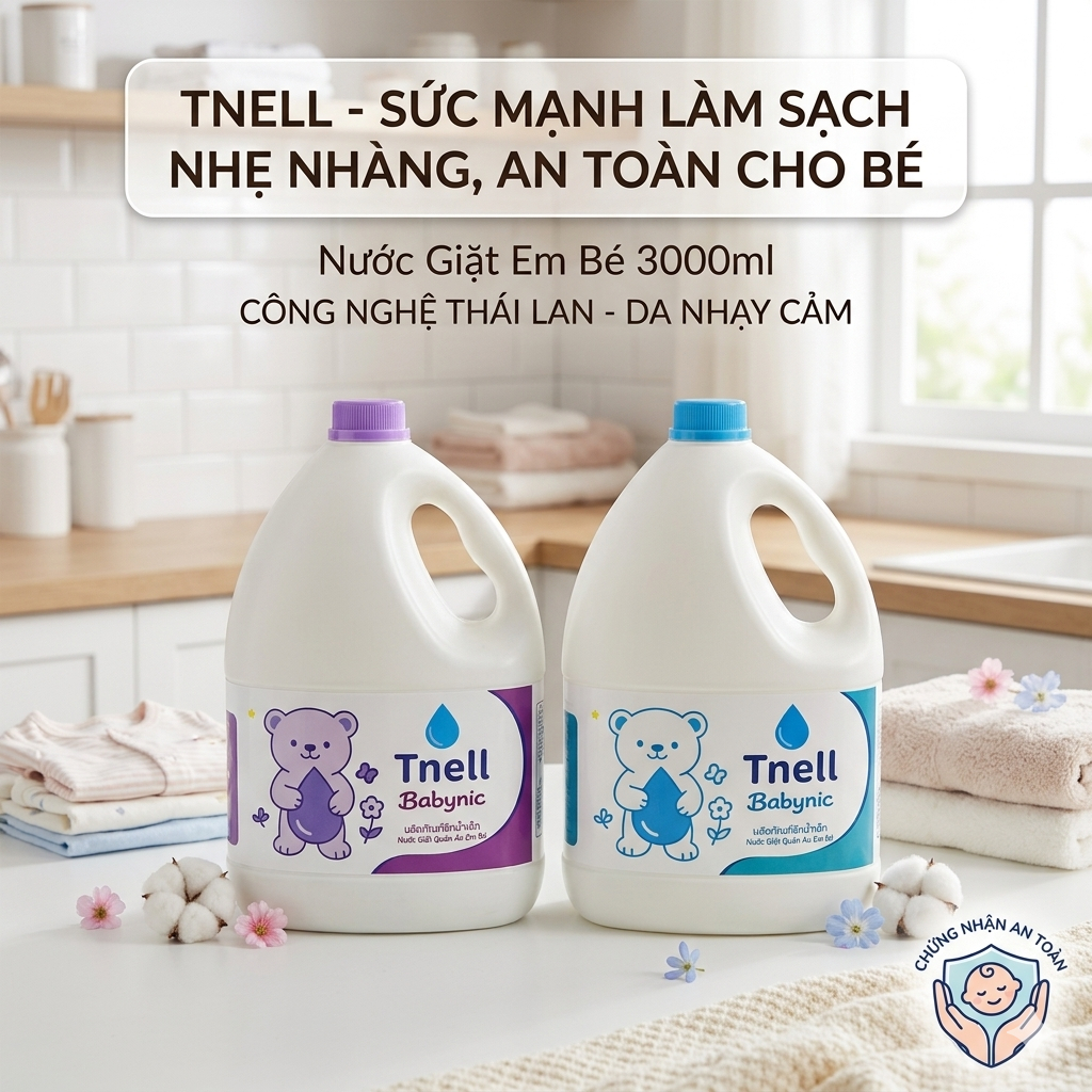 Nước Giặt Em Bé Tnell Babynic 3L – Sạch Mềm Tự Nhiên & Dịu Nhẹ Cho Da