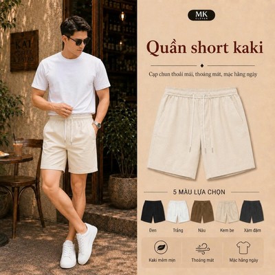 Quần short nam vải Kaki Excool MK CLEVER cạp chun thoáng mát trẻ trung, form trên gối mặc hàng ngày