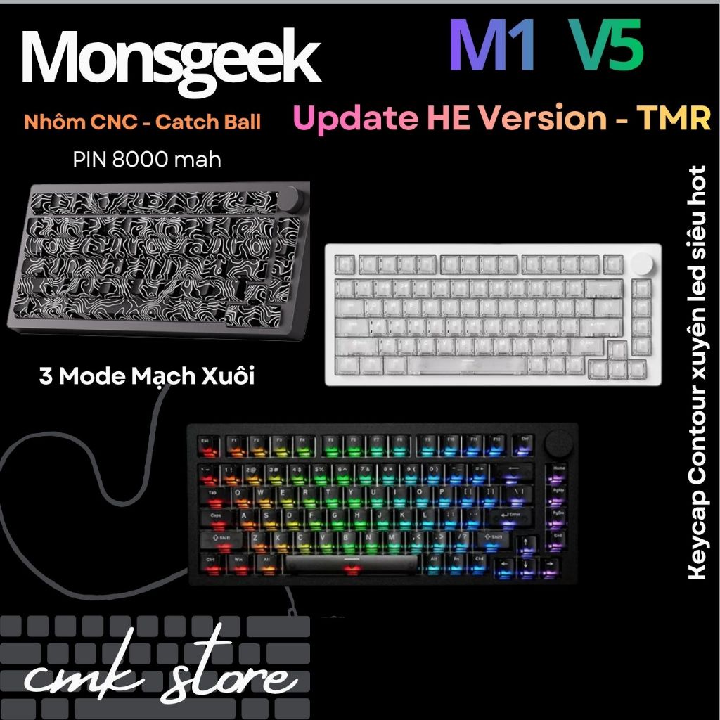 (sẵn tùy màu )Bàn phím cơ Monsgeek M1 V5 | Update Version HE - TMR - 3 Mode - Bản Full - CatchBall -
