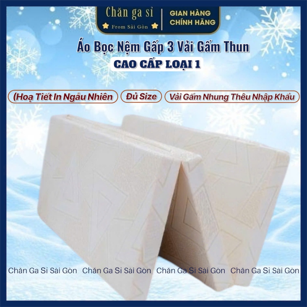Áo Bọc Nệm Gấp 3 Vải Gấm Thun Cao Cấp, Vỏ Bọc Nệm Lồng Ruột Có Khóa Kéo Cho Nệm Xếp