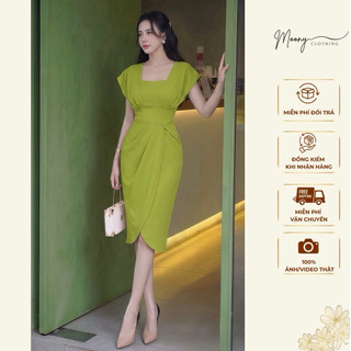 Đầm Công Sở Dự Tiệc Dáng Bút Chì Thiết Kế Cổ Vuông Tay Hến Vạt Chéo Ôm Body Chất Liệu Umi Sz 40-65Kg