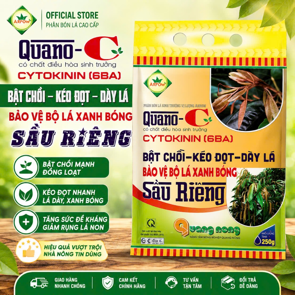 Quano-C Cytokinin (6BA) 250g - Bật Chồi, Kéo Đọt, Dày Lá, Xanh Bóng Lá Sầu Riêng, Phục Hồi Cây