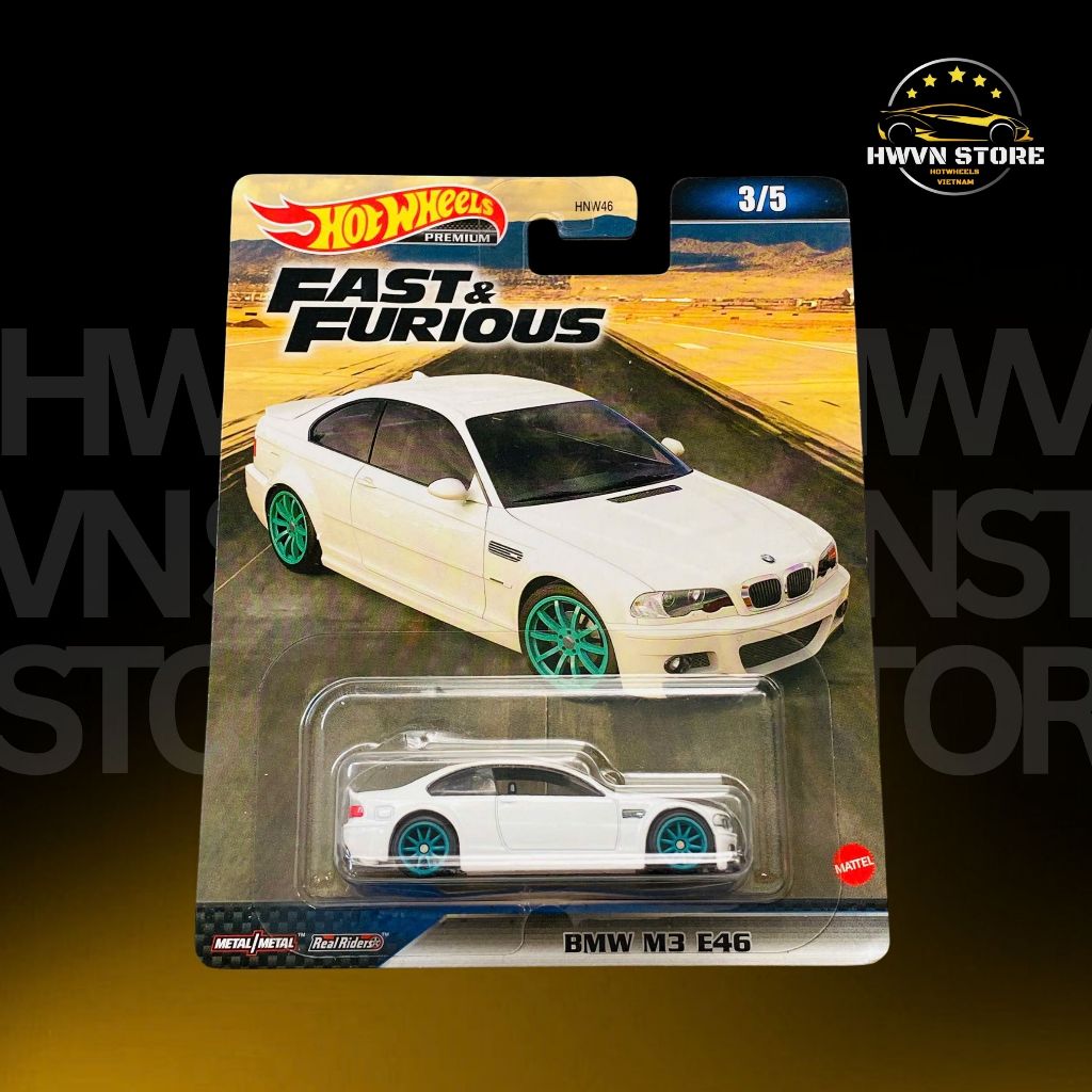 Xe mô hình Hotwheels Premium Fast & Furious BMW M3 E46 màu trắng