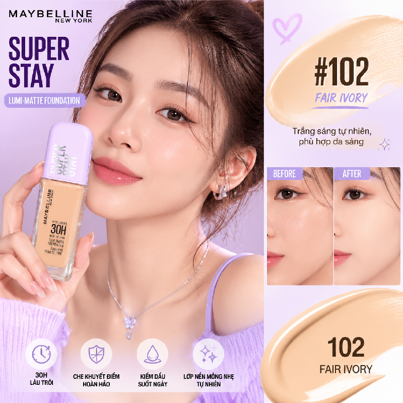 Kem nền maybelline che khuyết điểm cao kiểm soát dầu chống  mồ hôi không trôi 