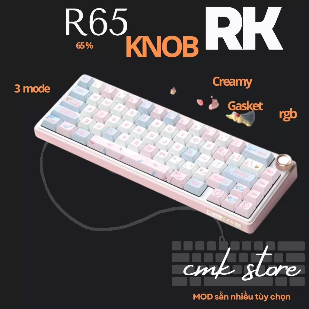 Bàn Phím Cơ Không Dây RK R65 3 Mode - Led RGB - Full Foam - Gasket Mount