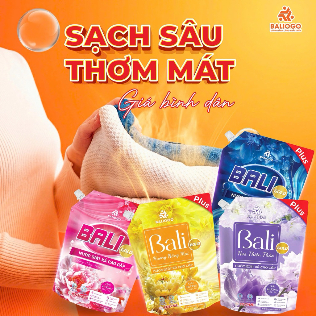 1 Túi Nước giặt xả Cao Cấp Bali gold oganic 3Lit. công nghệ Hàn Quốc giúp lưu hương, mềm vải, an toàn cho da