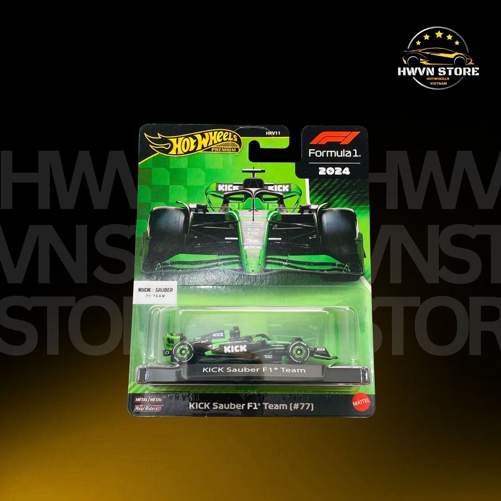 Xe mô hình Hotwheels Premium F1 KICK Sauber F1 Team (#77) màu xanh lá