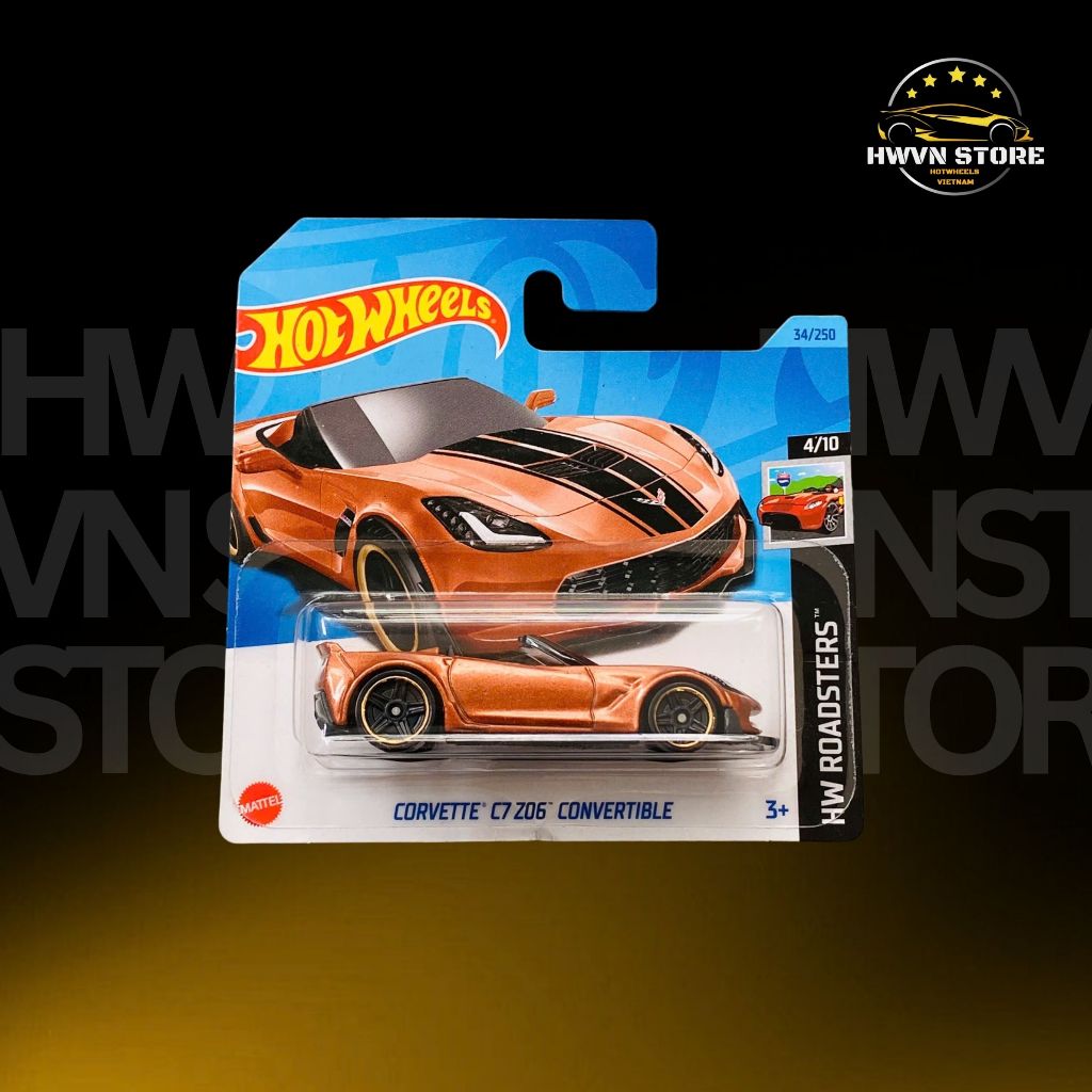 Xe mô hình Hotwheels Card Ngắn Corvette C7 Z06 Convertible màu cam