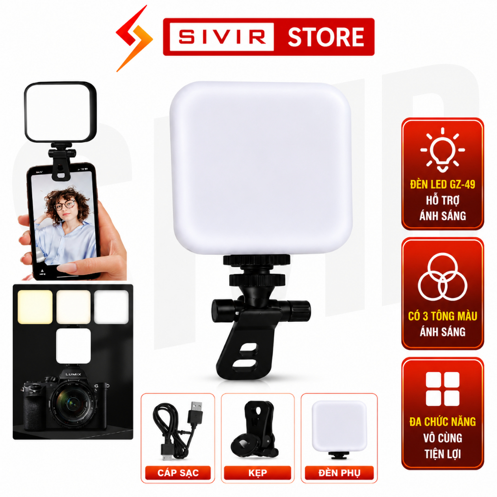 Đèn hỗ trợ ánh sáng SIVIR GZ-49S, hỗ trợ anh sáng Gimball, Tripod khi quay video, chụp ảnh