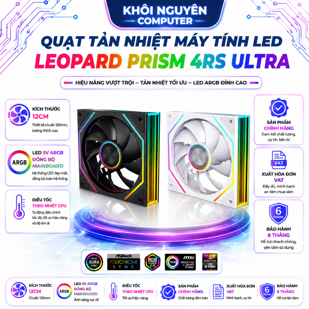 Quạt Tản Nhiệt PC Jungle Leopard Prism 4RS Ultra ARGB 12cm – Đồng Bộ Mainboard, Led Đẹp
