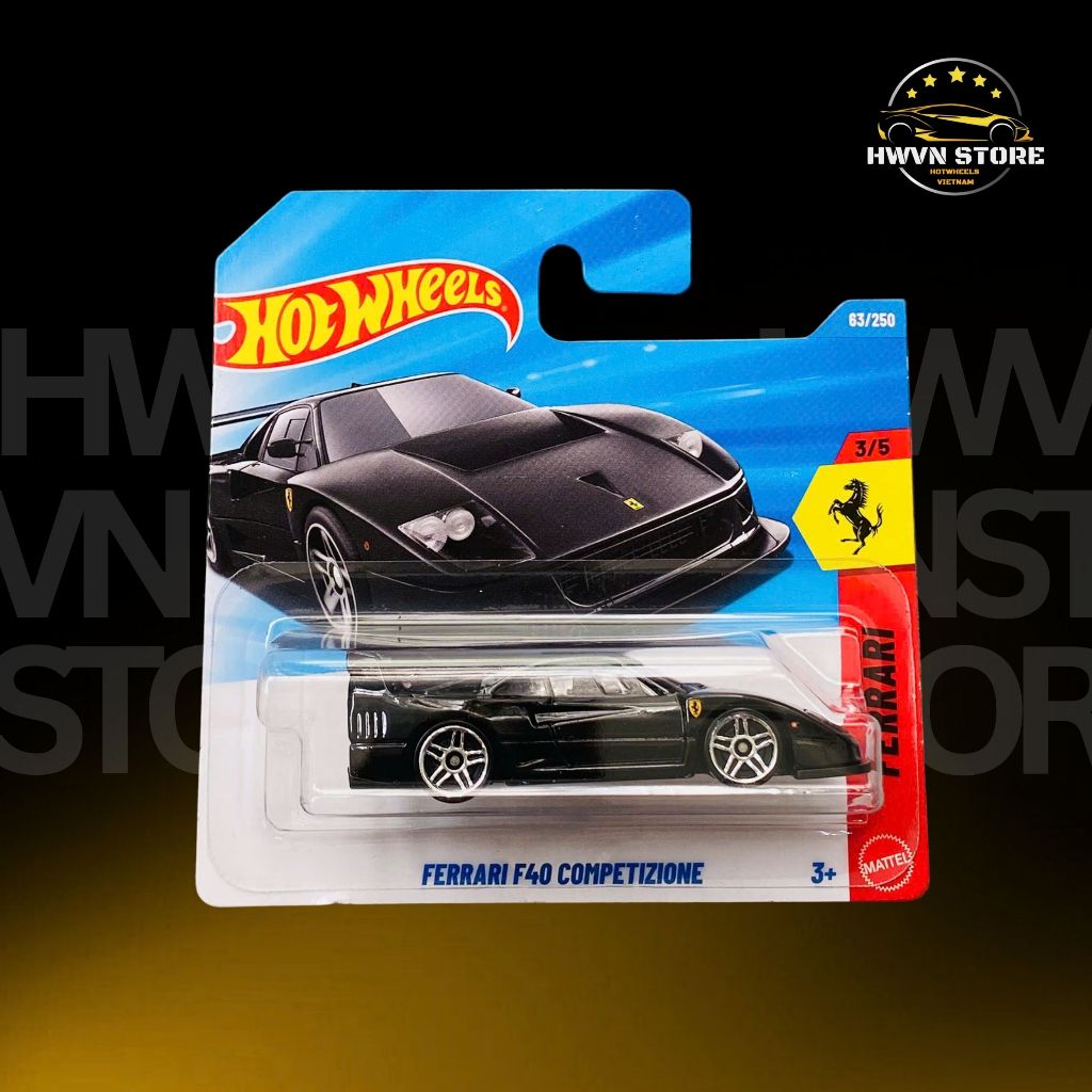 Xe mô hình Hotwheels Card Ngắn Ferrari F40 Competizione màu đen