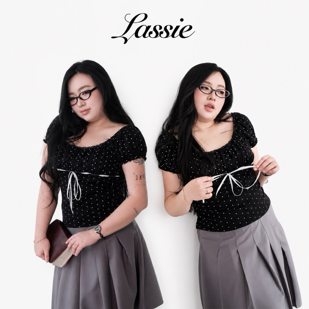 LASSIE BIGSIZE| Áo thun cổ vuông phối ren gợi cảm Bigsize LUCKY TOP
