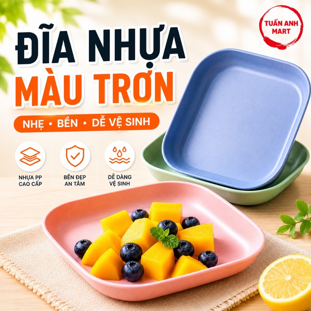 Combo 15 cái Đĩa nhựa tone màu trơn