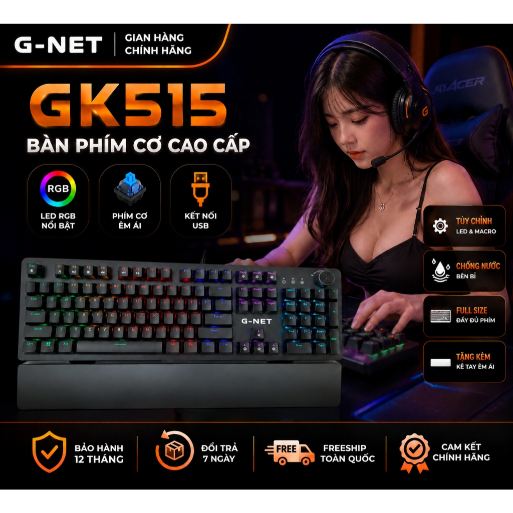Bàn phím cơ quang G-NET cao cấp GK515 RGB (Chính hãng bh 24T)