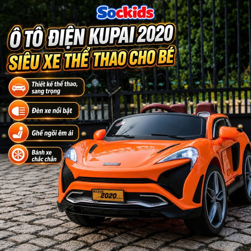 Ô Tô Điện Trẻ Em KUPAI 2020, Có Điều Khiển Từ Xa, Tải 60KG Cho Bé Cài Đạp
