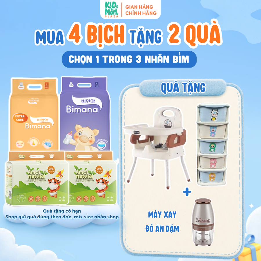 [BỈM THOÁNG KHÍ] COMBO 4 bịch tã bỉm AMOR NATURAL/BIMANA/BIMANA EXTRA CARE thoáng mát, thấm tốt đủ s