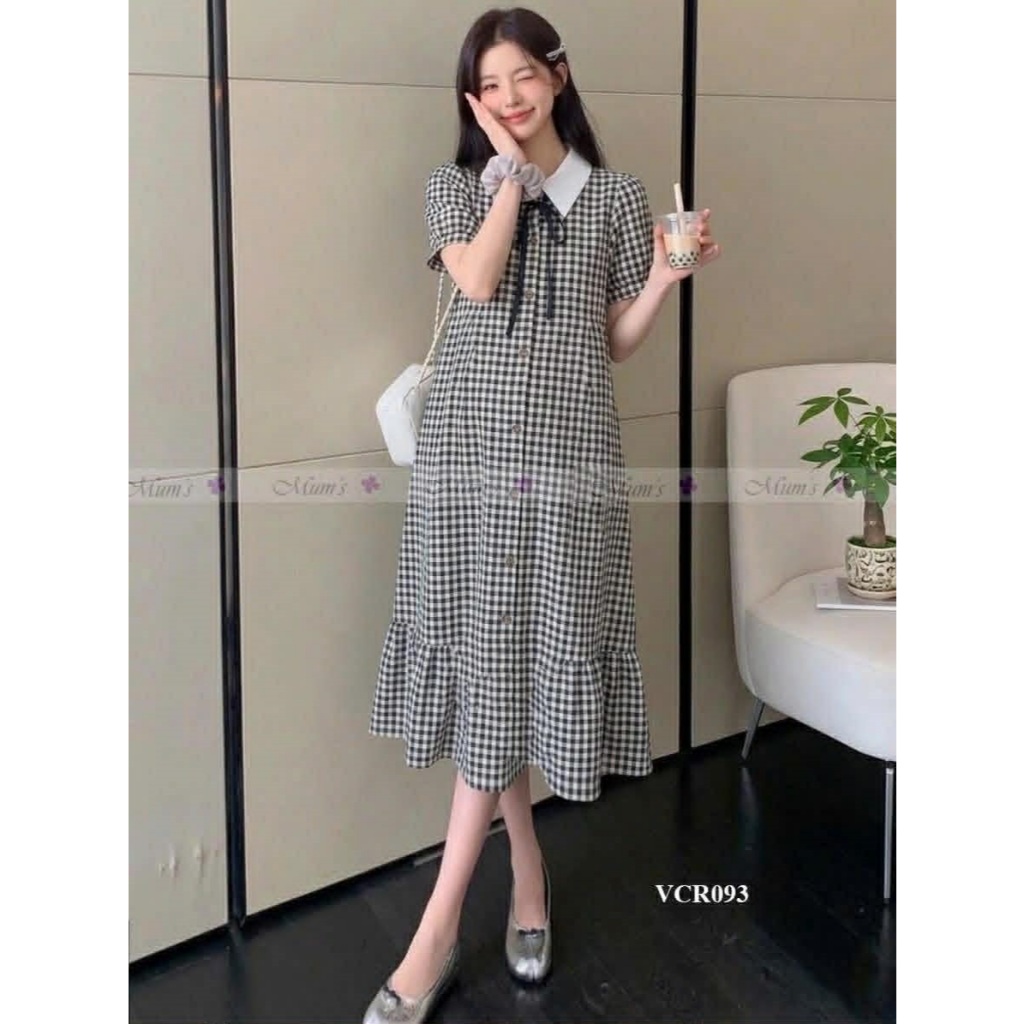 ĐẦM BẦU CÔNG SỞ MUM'S SHOP VCR093 Váy bầu xinh mùa hè caro trẻ trung, gọn dáng